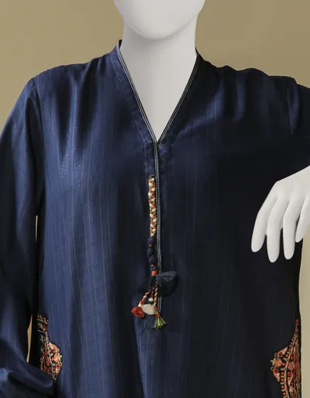 BLUE DYED DOBBY EMBROIDERED 2PC STITCHED