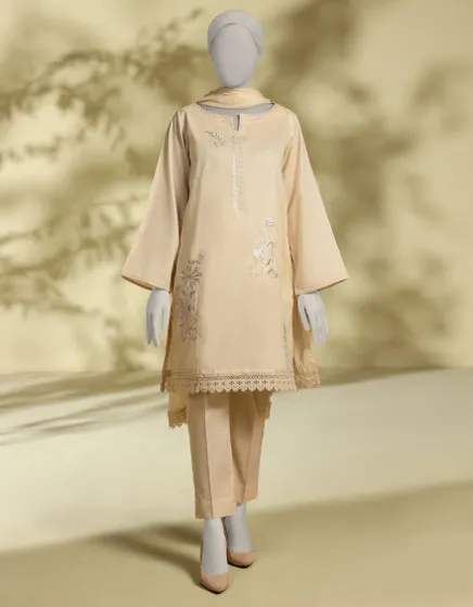 BEIGE LAWN EMBROIDERED 3PC STITCHED